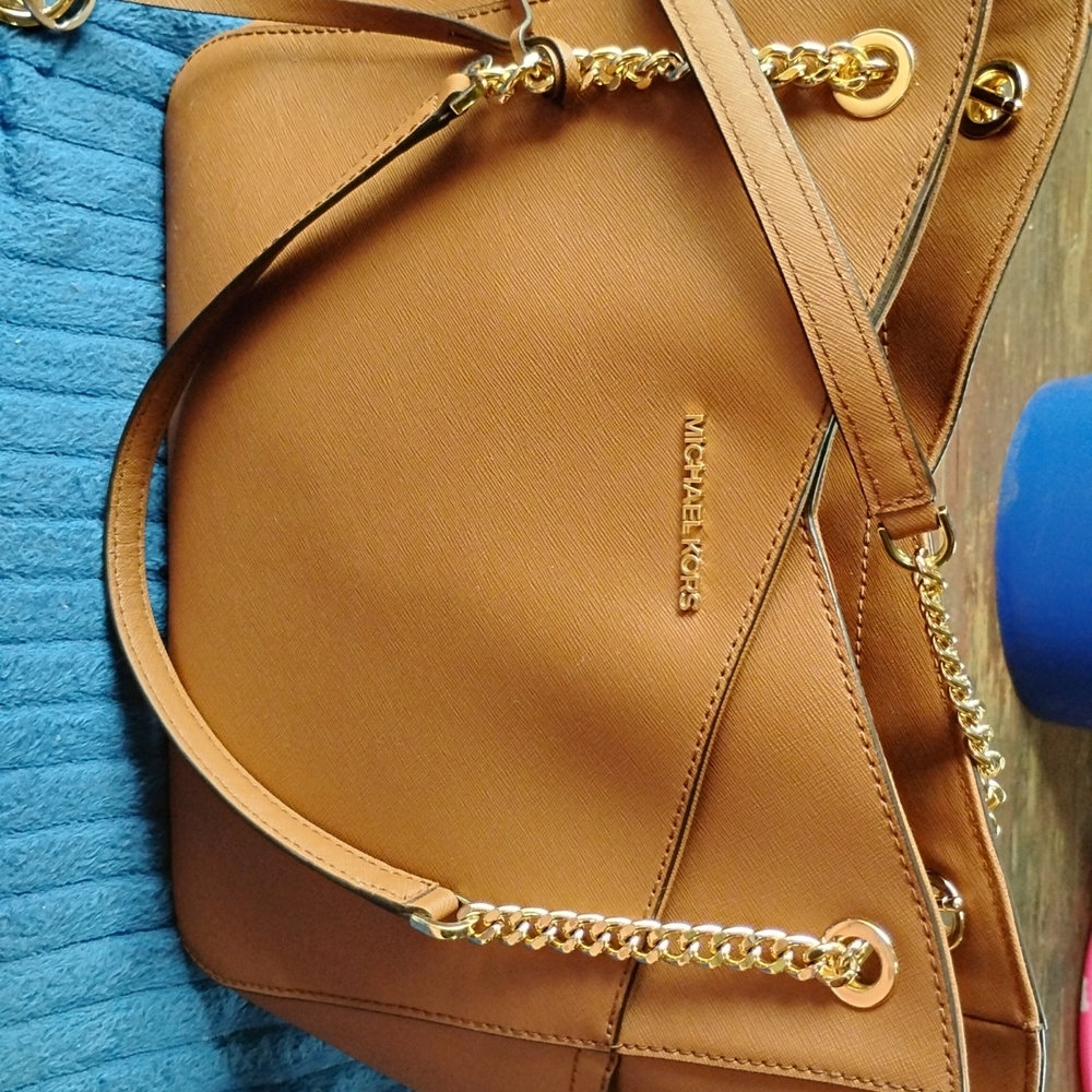 Michael Kors Tan Gold Shoulder Bag with Chain Straps
